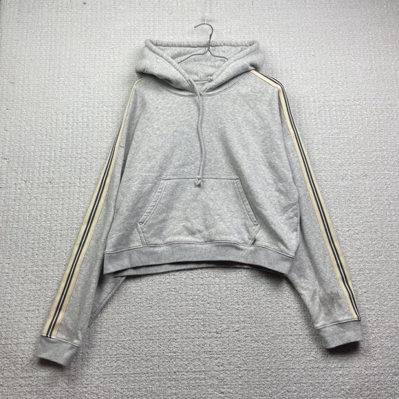 TNA Aritzia Cropped Hoodie Womens Size M White Icon Striped Sleeves Cozy Read - Picture 1 of 16